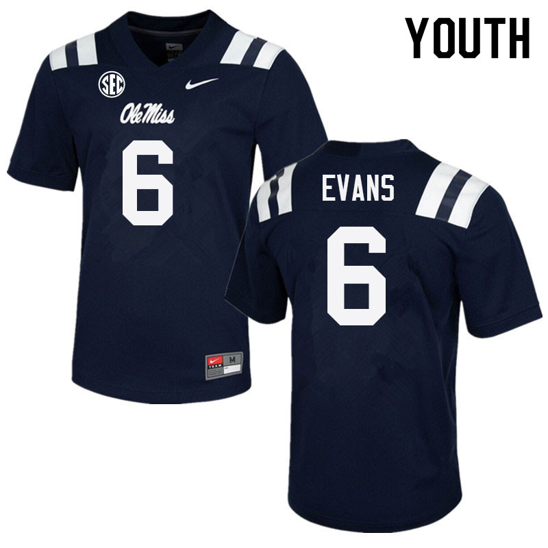 Youth #6 Zach Evans Ole Miss Rebels College Football Jerseys Sale-Navy